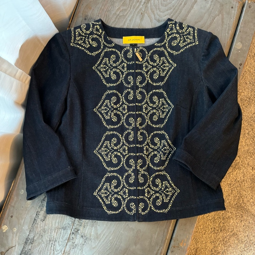 St. John denim jacket with gold embellishments | size 8
